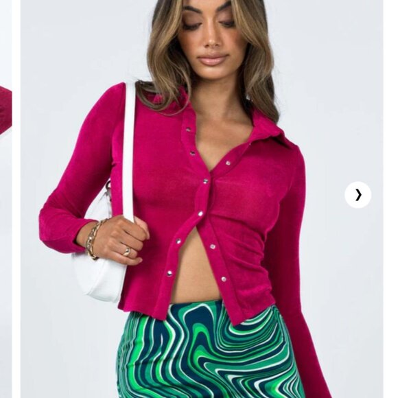 Princess Polly hot pink Elody button up long sleeve - Picture 1 of 6